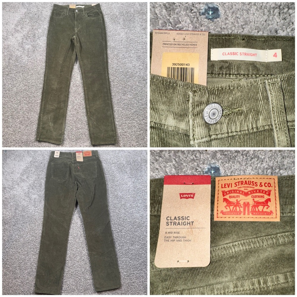 Levi's Classic Straight Women Stretch Corduroy Ivy Green 4 NEW